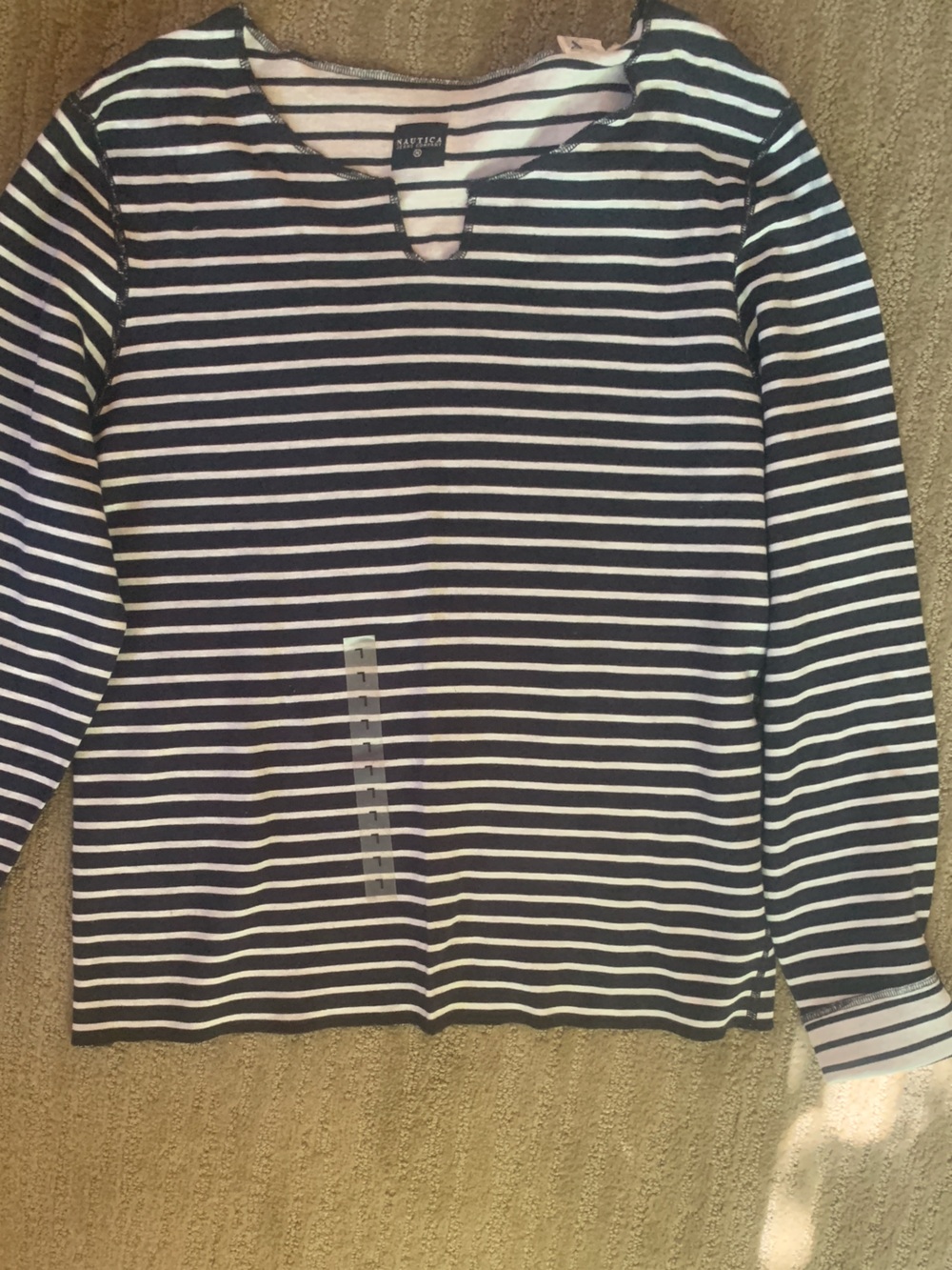 Nautica Navy and White Striped Crewneck Tee